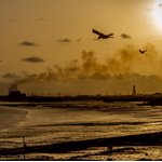 Sun burst at Russian beach.